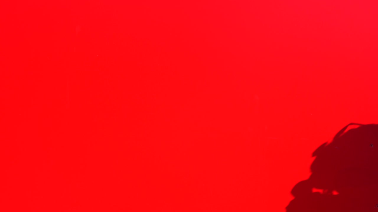 Woman eating ice cream against a red background