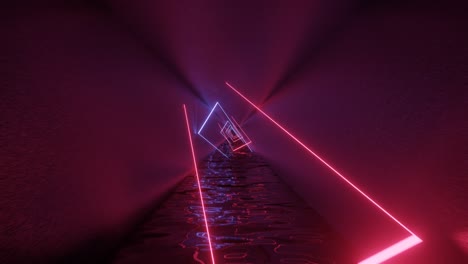 luces de neón rosadas y violetas renderizadas en 3d dentro de un túnel metálico. gráfico de movimiento de bucle sin costuras de fondo animado mínimo