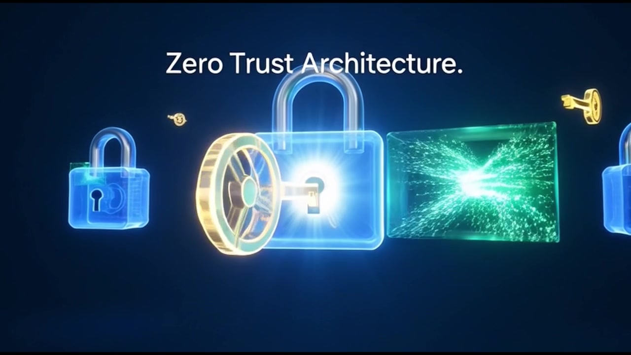 Animated Zero Trust Architecture Concept with Glowing Padlock and Key