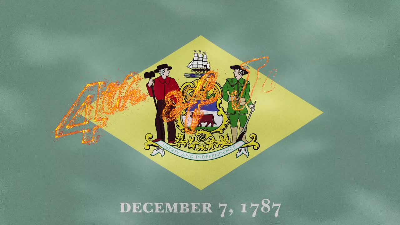 флаг делавера на фоне 4 июля. огненные буквы, петля.