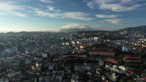 dalat city or da lat, vietnam aerial panorama on beautiful sunny morning