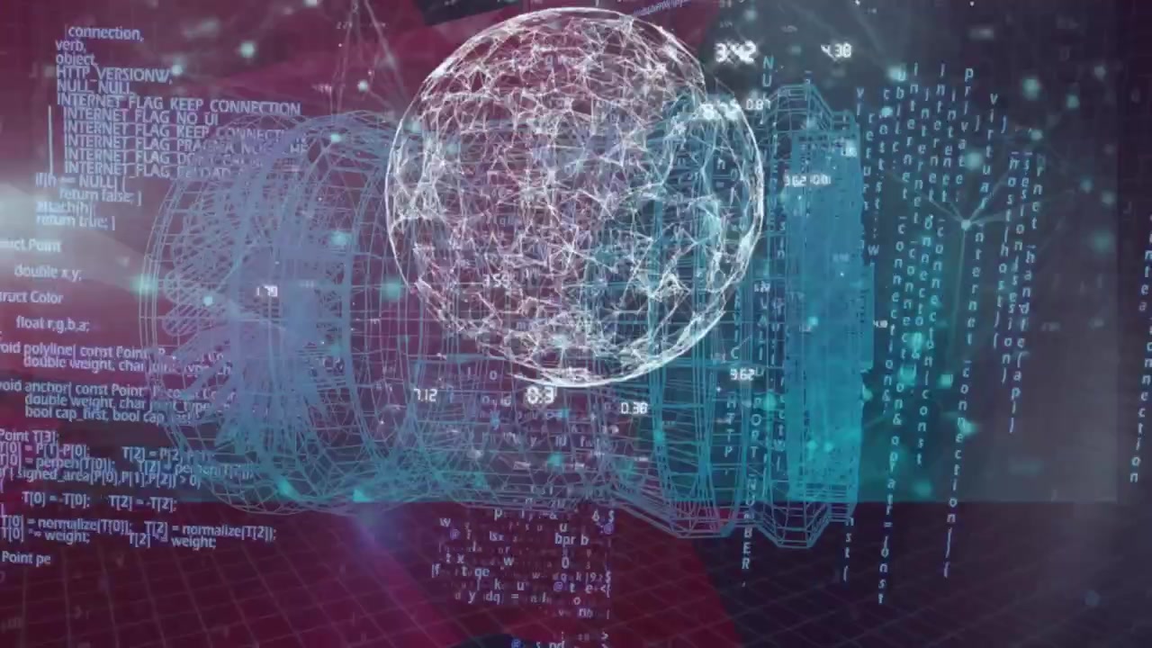 Animation of rotating metaverse city over data processing