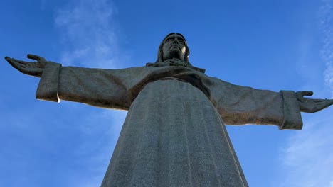 Close-up-of-Sanctuary-of-Christ-the-King-of-Portugal-with-blue-sky