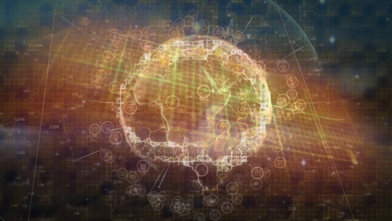 animación del cerebro humano sobre la red de conexiones del corazón y el mapa del mundo