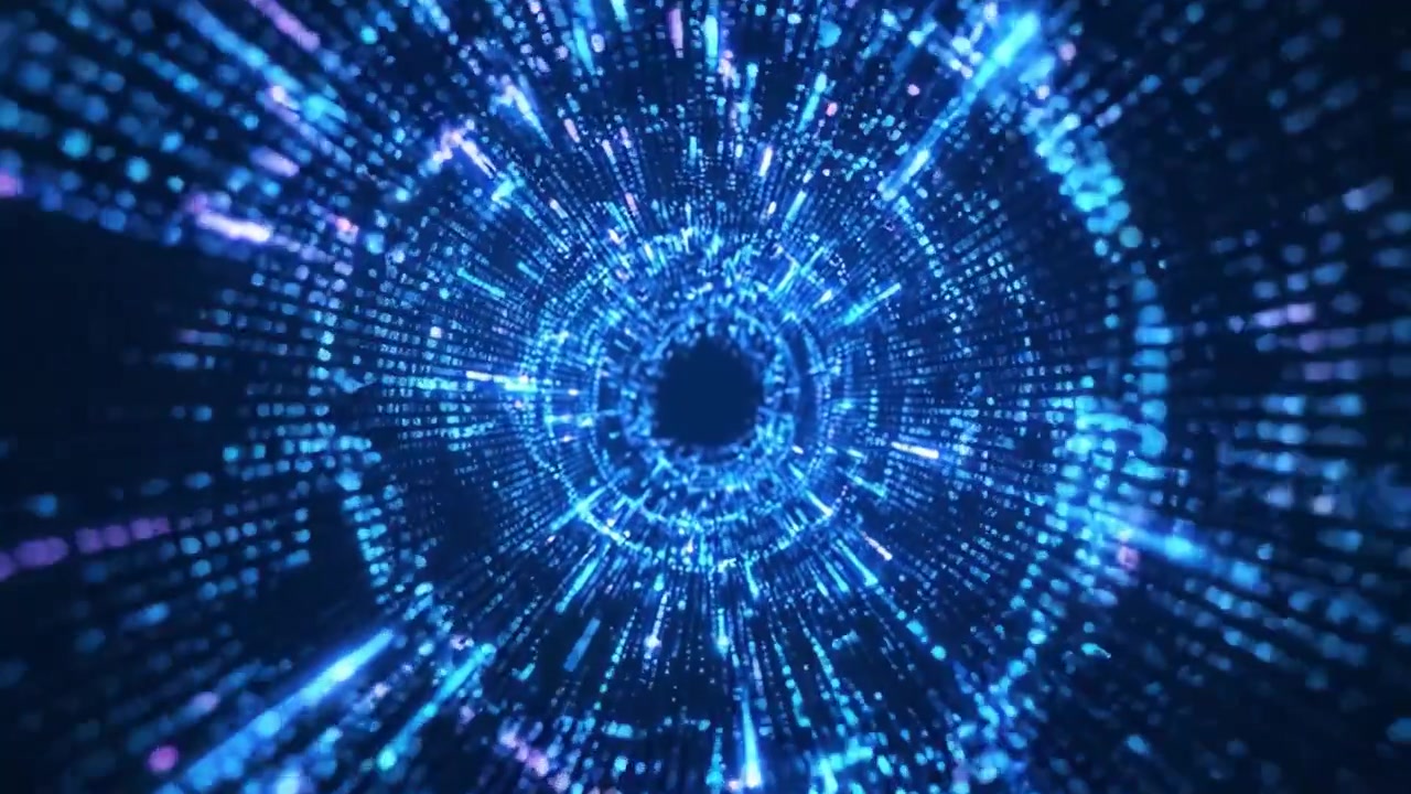En Blændende Visualisering af Dataflow og Mønstre i en Hypotetisk Kybernetisk Tunnel, der Indfanger Essensen af Digital Transformation og Konnektivitet
