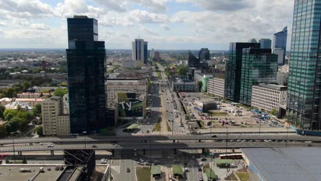 warsaw - aerial view of a busy intersection in the city center, poland