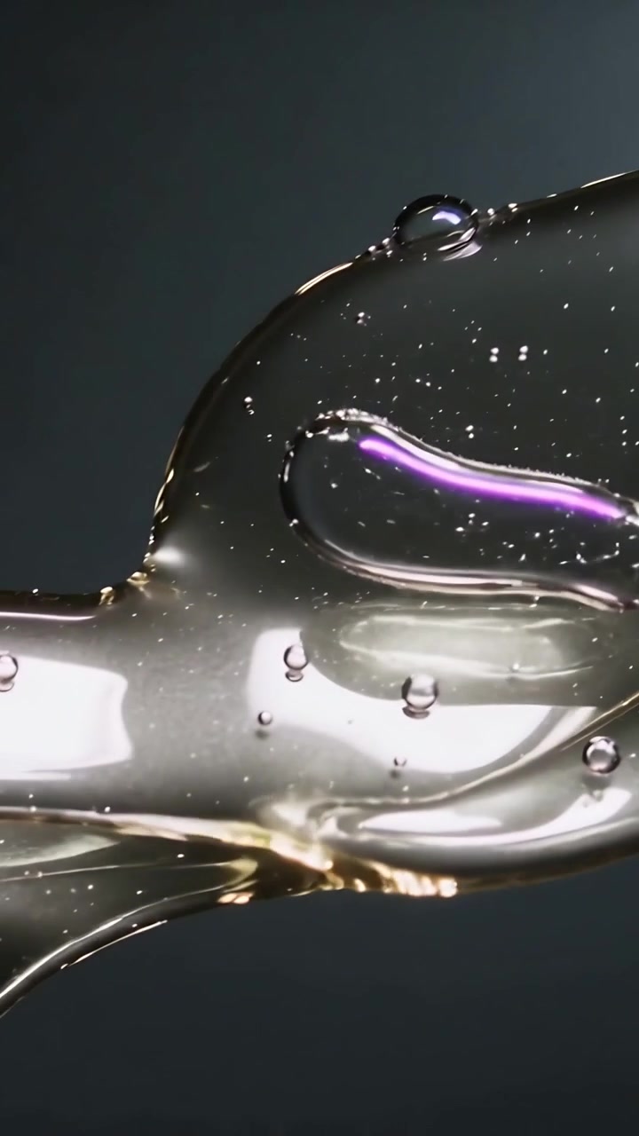 Vidéo verticale : Montrant un film épais gonflant et s'écoulant en studio sous tension, avec des bulles et des teintes violettes.