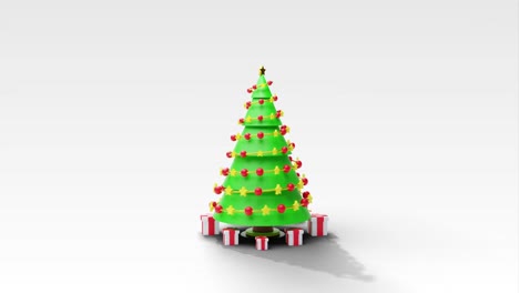 Animation-of-christmas-tree-spinning-on-grey-background