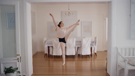 teenage ballerina girl dancing practicing ballet dance moves rehearsing at home 4k