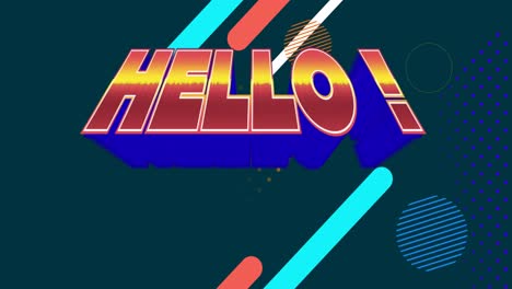 hello text and abstract shapes moving on blue background