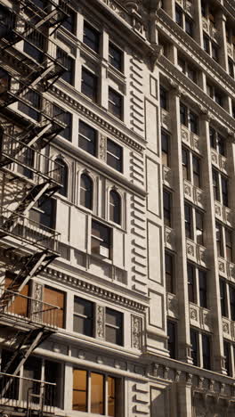 close up of a historic building with a fire escape