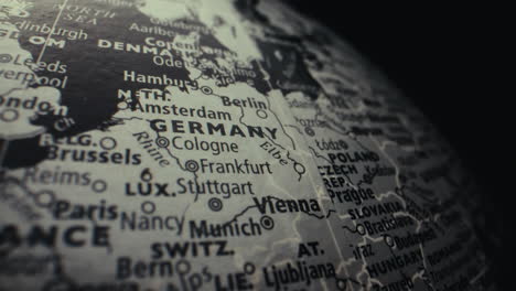 close-up of a world map focused on europe