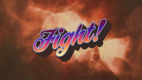 animation of fight text banner over orange digital waves against black background