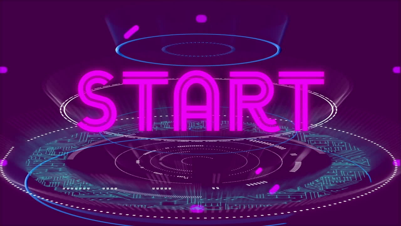 Animation of start text and scope scanning on black background