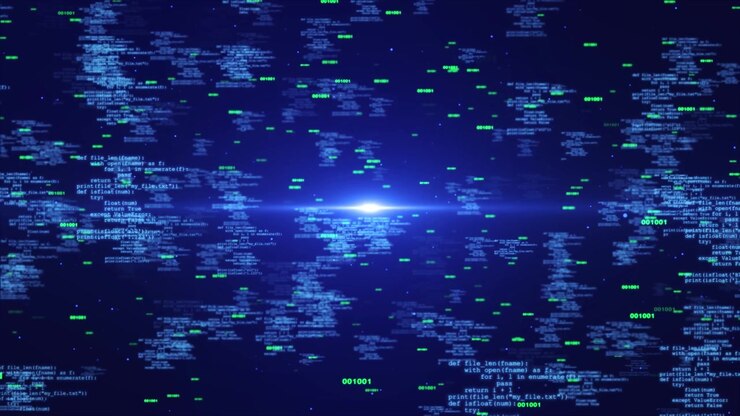 Abstract system information code on screen background program modules cyberspace programming coding