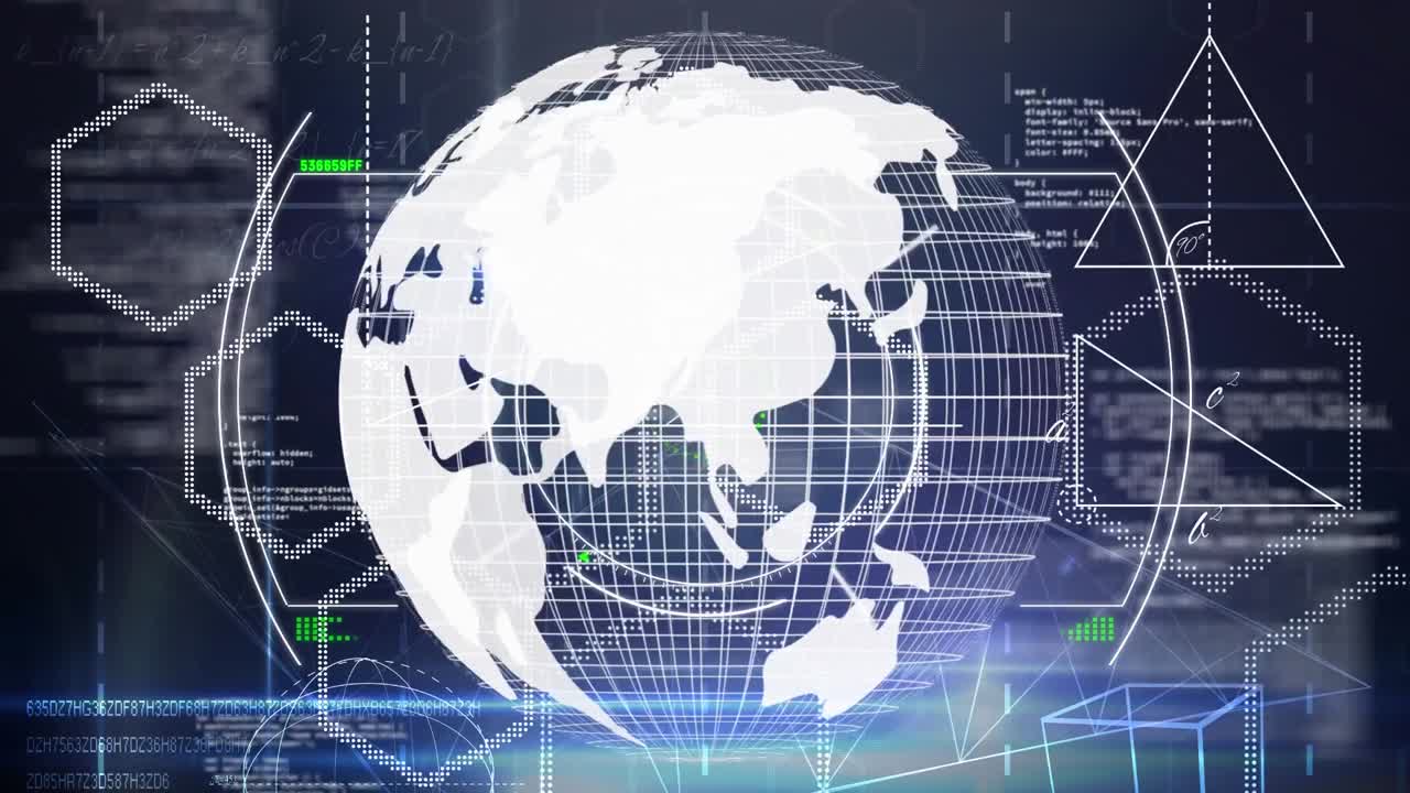 기하학적 형상 위의 연결 네트워크와 함께 지구의 애니메이션