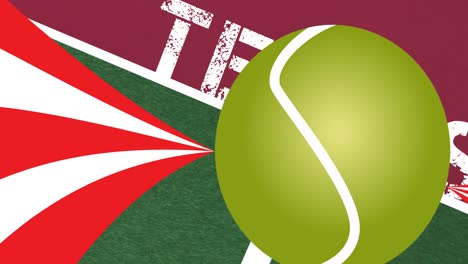 Animation-Von-Tennisball-Und-Text-Mit-Roten-Und-Weißen-Spuren-Auf-Rotem-Hintergrund
