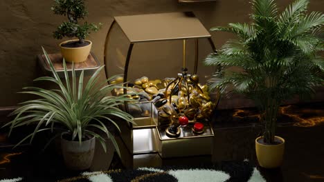 habitación decorada con máquina de goma de mascar de oro de lujo