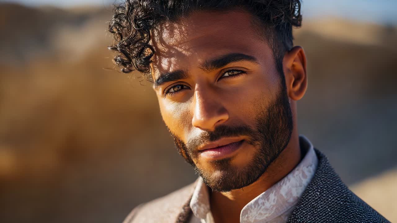Portrait of a Man with Curly Hair and Beard