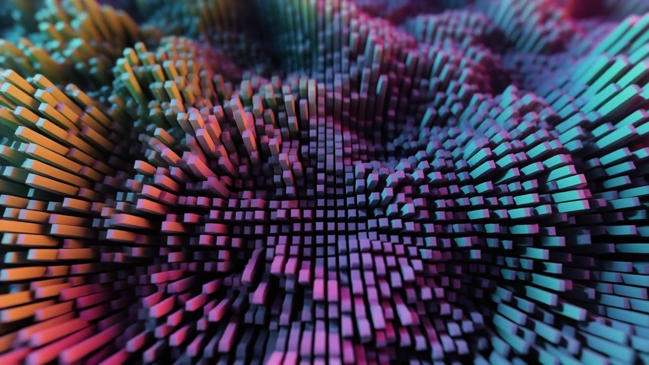 Fundo de Movimento 3D Abstrato com Cubos Coloridos em Movimento.