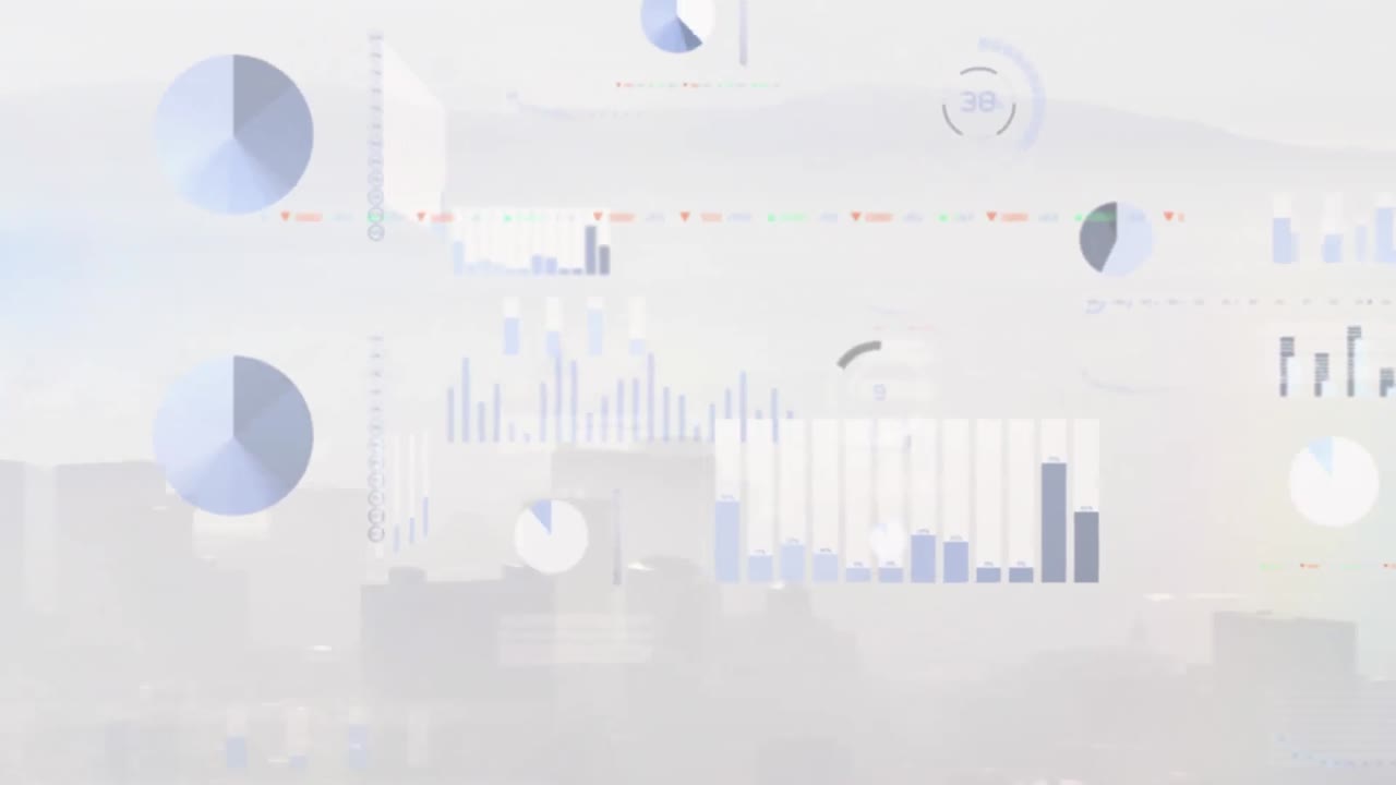 도시 풍경 위의 금융 데이터 처리 애니메이션
