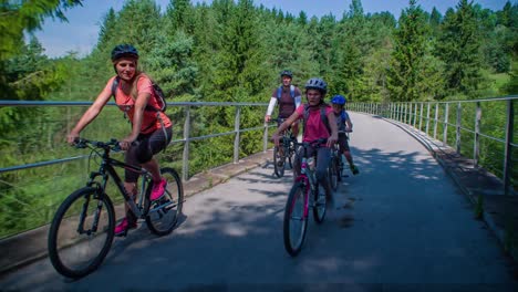 happy active family have bicycle tour around slovenia, tracking real-time