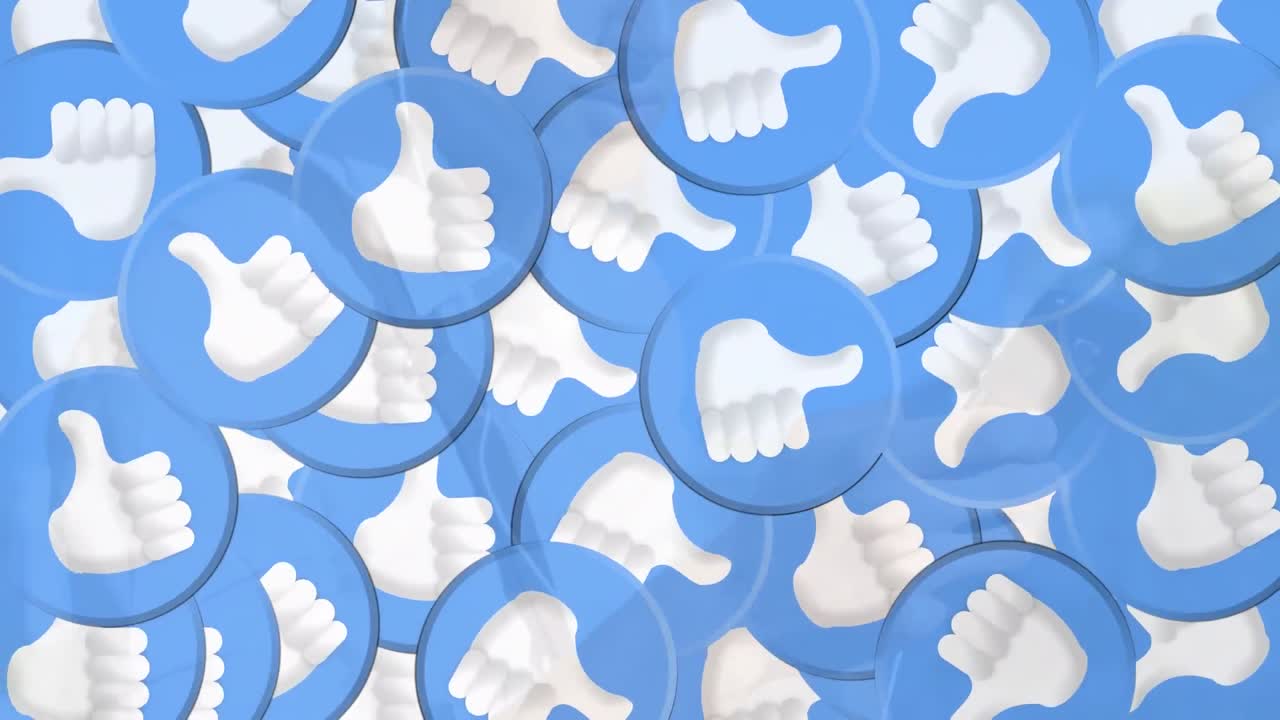 Animation of falling social media icons over man using smartphone