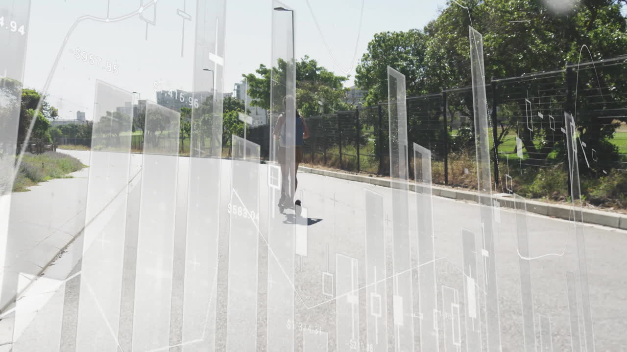 금융 데이터 차트 애니메이션 니 로드에서 스쿠터를 타는 사람