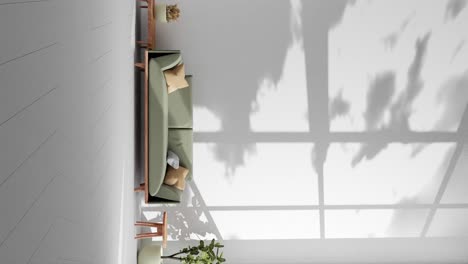 modern apartment living room with couch and shadows of clouds moving on the grey wall by gently summer wind breeze rendering animation architecture interior design concept vertical timelapse