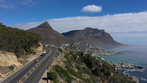 highway in the mountains south african coastline sunny day aerial shot