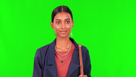 walking, time check and a woman on a green screen