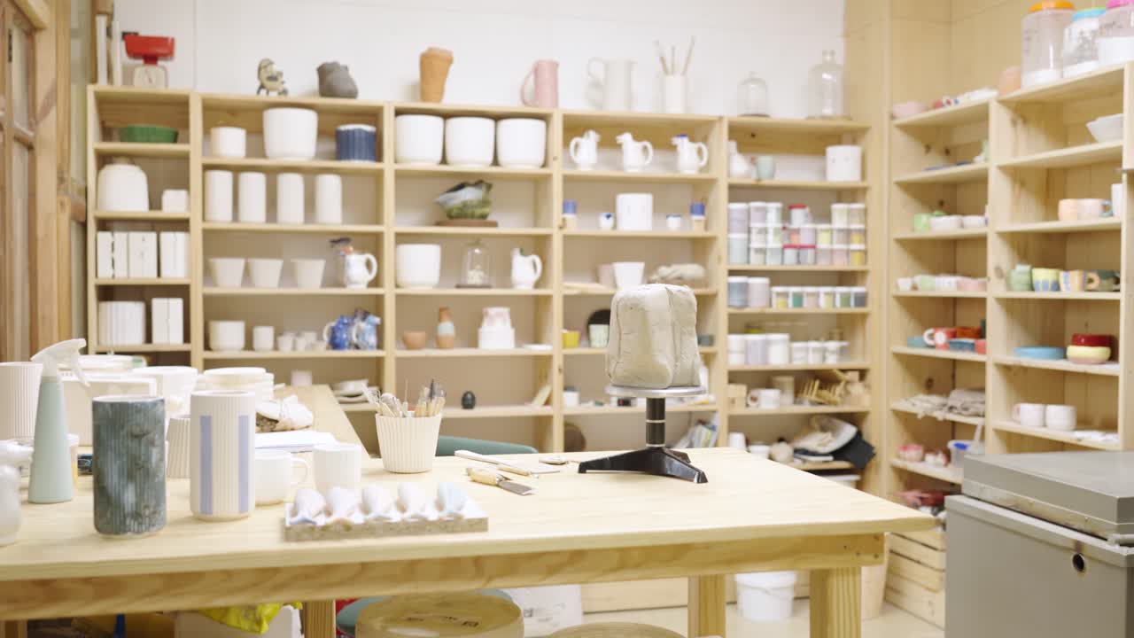 Ceramics Studio with Shelves and Pottery