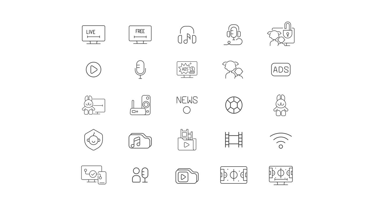 Icons representing different media categories and technologies