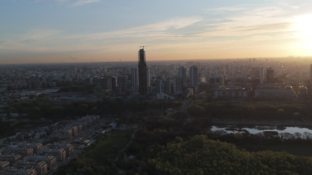 Stunning view of skyscrapers and Buenos Aires skyline at sunset, Argentina