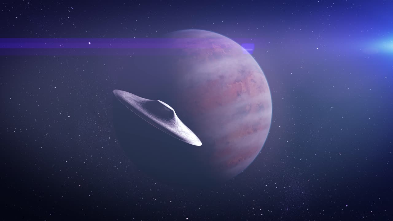 Alien Spaceship Near a Planet in Deep Space