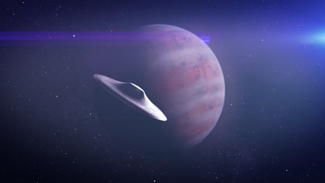 alien spaceship near a planet in deep space