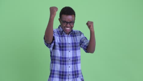 young african hipster man with afro hair wearing eyeglasses