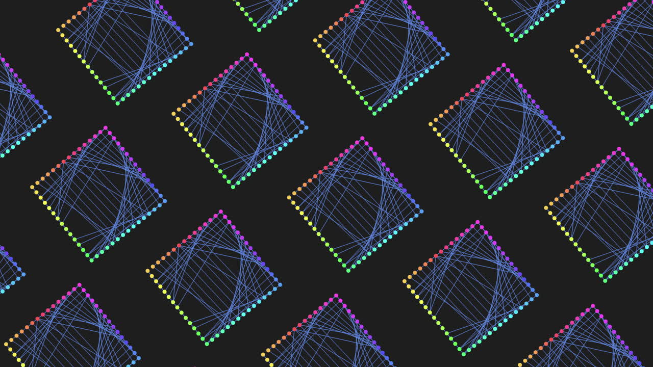 검은색 배경 에 있는 다채로운 사각형 의 복잡 한 패턴
