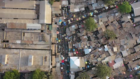 aerial over west african street market in gambia 3