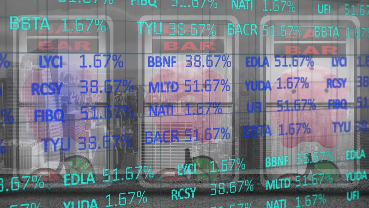 Animazione di dati finanziari su una macchina da gioco.