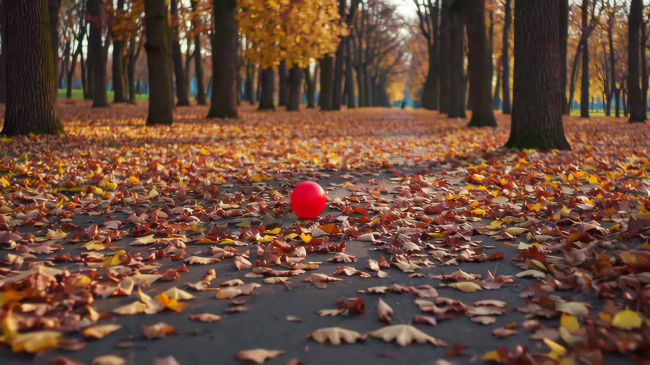 Autumn Park Path with Red Ball