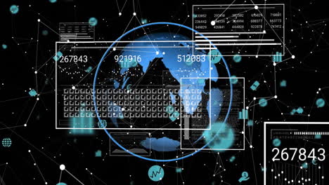 Animation-of-data-processing-and-network-of-connections-over-globe