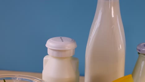 various dairy items arranged on a table