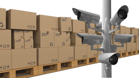 cámaras de cctv y cajas apiladas