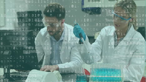 animación del procesamiento de datos sobre diversos científicos que trabajan en el laboratorio
