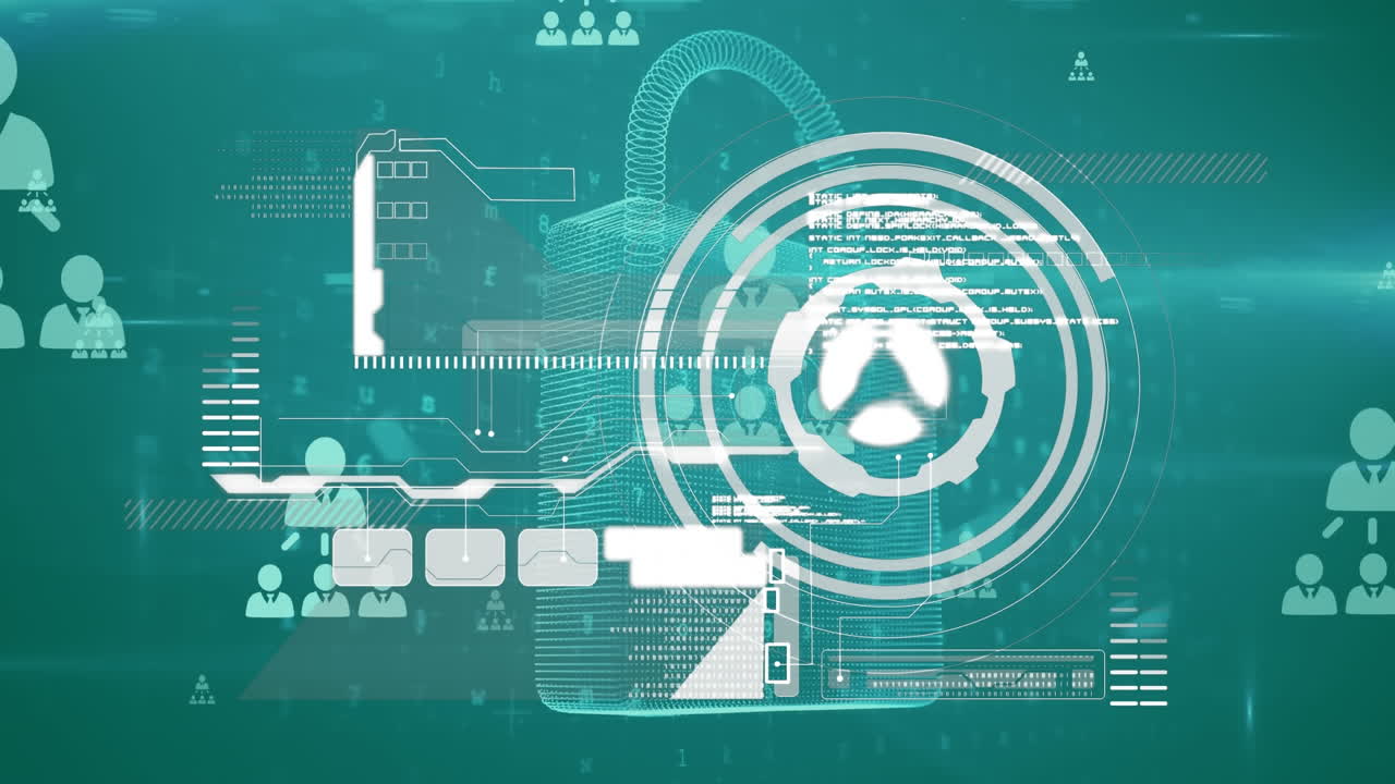 Animation of scope scanning, online security padlock and data processing
