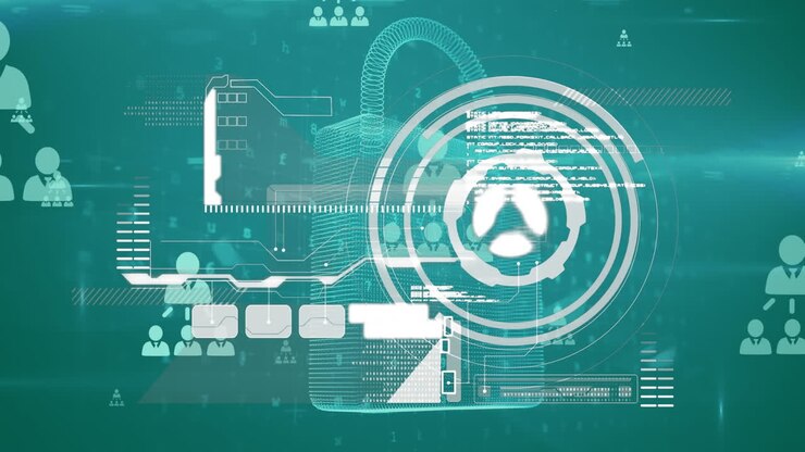 Animation of scope scanning, online security padlock and data processing
