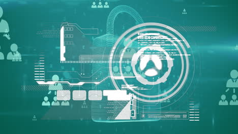 animación del escaneo del alcance, el candado de seguridad en línea y el procesamiento de datos
