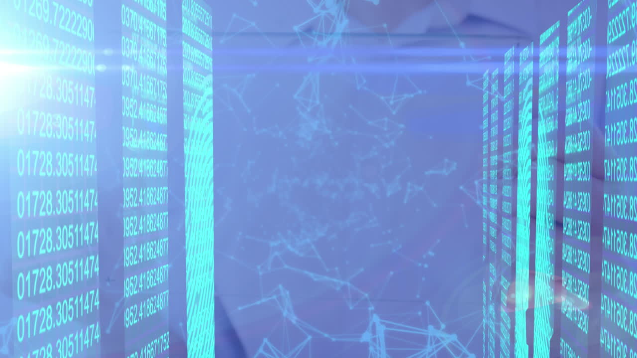 Animation of data processing over man using virtual interface