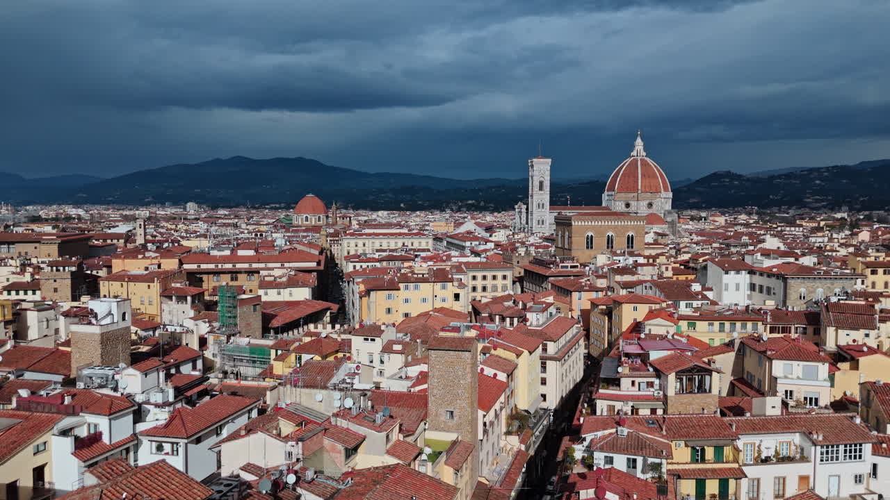 Florence’s skyline with the iconic cathedral of santa maria del fiore , aerial view